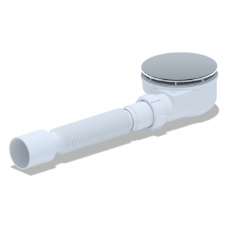 Сифон для душевого поддона АНИ-ПЛАСТ 1 1/2"*90, h 53мм, с гибкой трубой 375*40*50, Е355VAL вальцовка