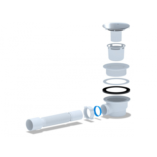 Сифон для душевого поддона АНИ-ПЛАСТ 1 1/2"*90, h 65 c гибкой трубой 375*40/50, Е325C хром