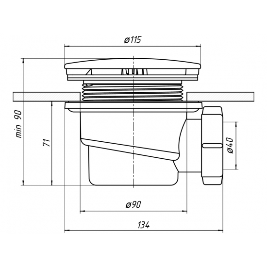Сифон для душевого поддона АНИ-ПЛАСТ 1 1/2"*90, h 65 Е320C хром