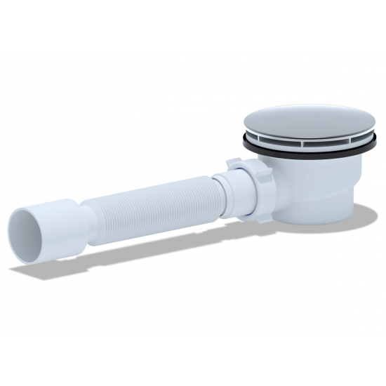 Сифон для душевого поддона АНИ-ПЛАСТ 1 1/2"*90 h 65мм с гибкой трубой 375*40*50, Е325VAL вальцовка