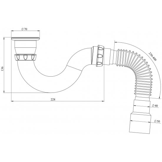 Сифон для душевого поддона UNICORN 50*40 с гофрой 40*40/50 G32 