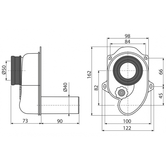 Сифон для писсуара ALCA PLAST A45B горизонтальный