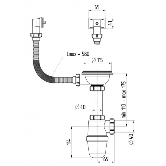 Сифон для раковины  AKVATER В0145-Р  3 1/2"х40 мм с прямоугольным переливом