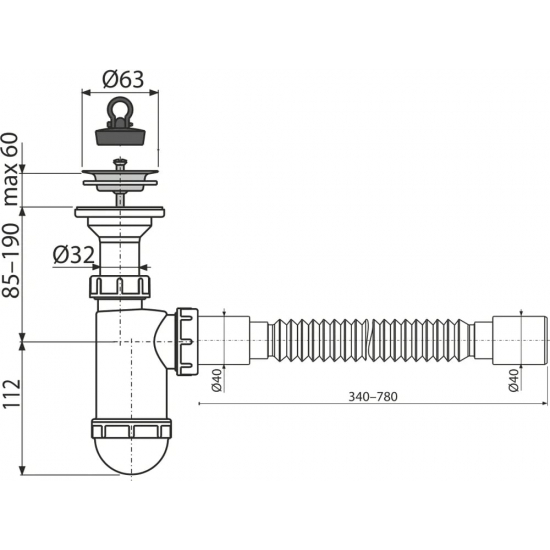 Сифон для раковины  ALCA PLAST 1 1/2"*40 с пробкой пластик A41+A71