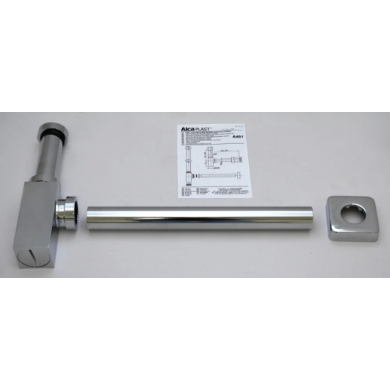 Сифон для раковины  ALCA PLAST Ø32 DESIGN, цельнометаллический квадратный A401