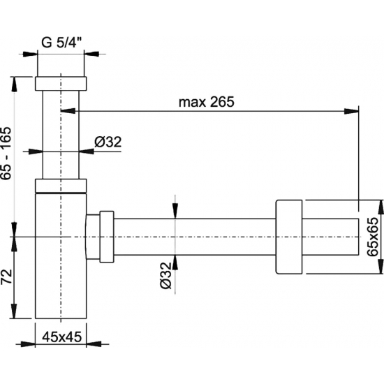 Сифон для раковины  ALCA PLAST Ø32 DESIGN, цельнометаллический квадратный A401