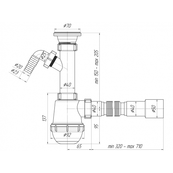 Сифон для раковины АНИ ПЛАСТ 1 1/2"*40 АНИ Грот с носиком с гофрой 40*40/50 A1015