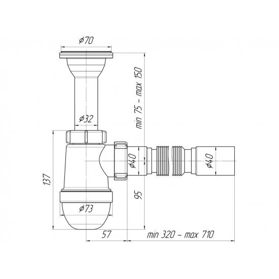 Сифон для раковины АНИ ПЛАСТ 1 1/2"*40 АНИ с гофрой 40*40 С0505