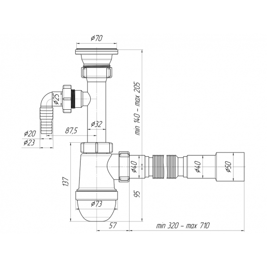 Сифон для раковины АНИ ПЛАСТ 1 1/2"*40 АНИ с носиком с гофрой 40*40/50 C0315