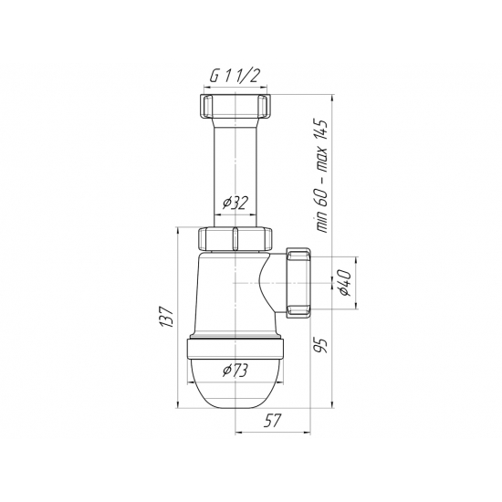 Сифон для раковины АНИ ПЛАСТ 1 1/2"*40 без выпуска C0120