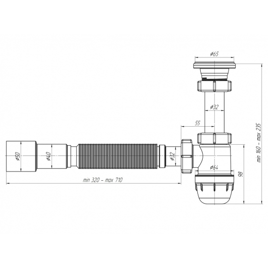 Сифон для раковины АНИ ПЛАСТ 1 1/4"*32 АНИ Юнг с гофрой 32*40/50 BM1016