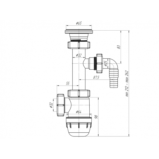 Сифон для раковины АНИ ПЛАСТ 1 1/4"*32 АНИ Юнг с носиком для стиральной машины BM1300