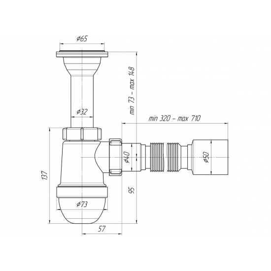 Сифон для раковины АНИ ПЛАСТ 1 1/4"*40 АНИ с литым выпуском, с гофрой 40*50 C2010