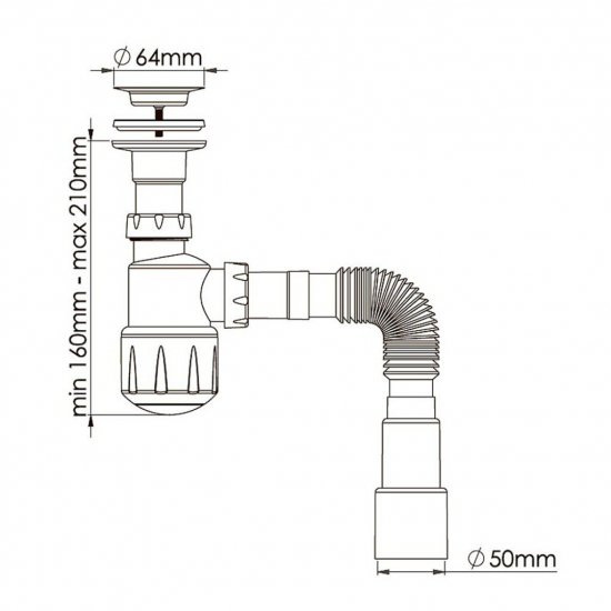 Сифон для раковины AQUANOVA 1052 1 1/4x40 с гибкой трубой 40/50