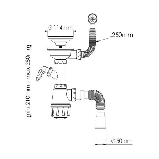 Сифон для раковины AQUANOVA  3 1/2"*40 с круглым переливом, подключение стиральной машины 40/50 1048