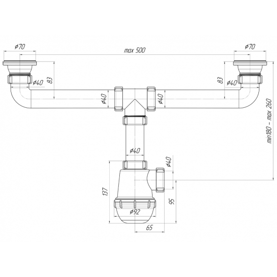 Сифон для раковины двойной АНИ ПЛАСТ 1 1/2"*40 АНИ Грот  А3000