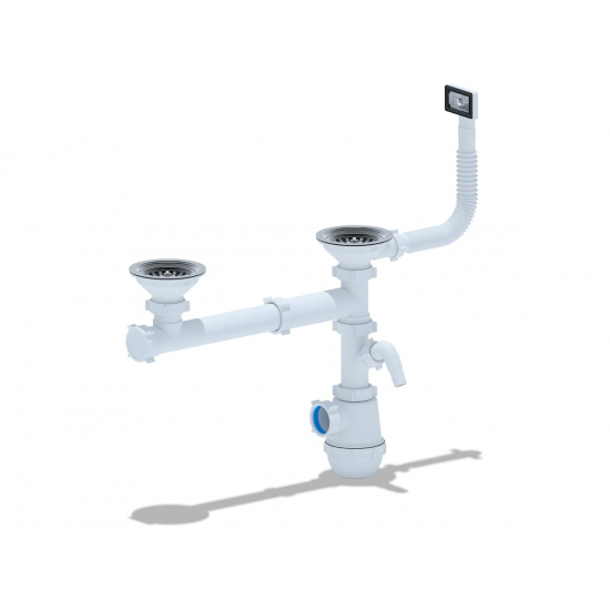 Сифон для раковины двойной АНИ ПЛАСТ 3 1/2"*40 АНИ Грот с носиком, с гибким переливом A7500S