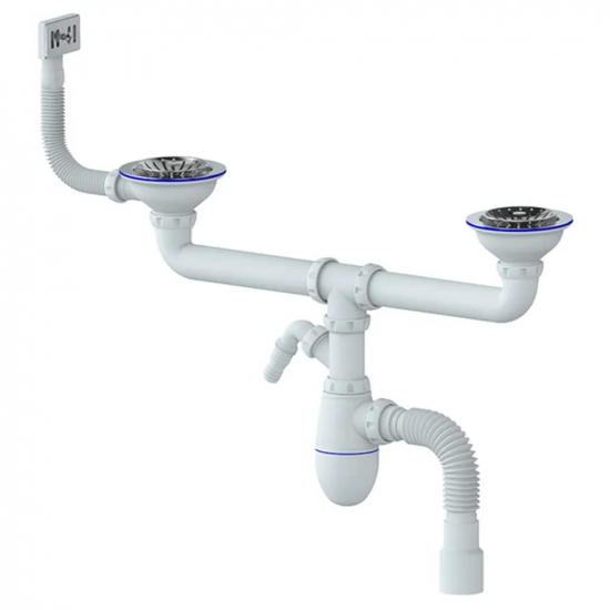 Сифон для раковины двойной UNICORN B730V  3 1/2"*40 с прямоугольным переливом с гофрой 40*40/50