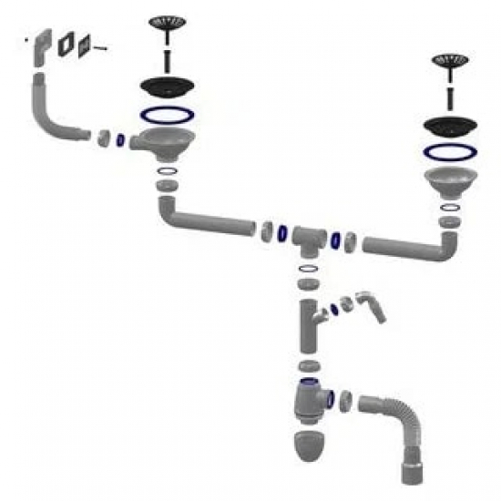 Сифон для раковины двойной UNICORN B730V  3 1/2"*40 с прямоугольным переливом с гофрой 40*40/50