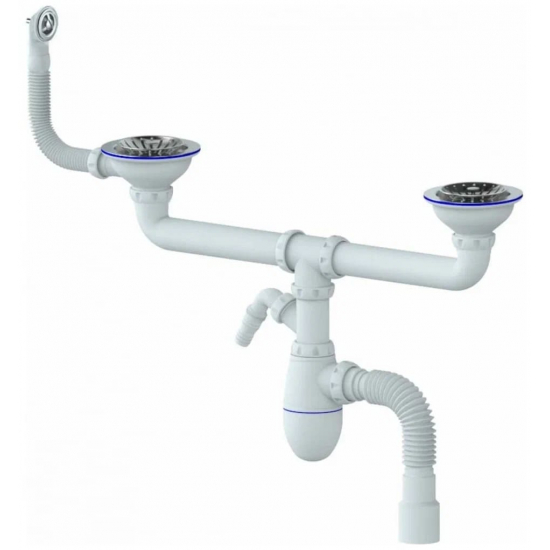 Сифон для раковины двойной UNICORN B731V  3 1/2"*40 с носиком с круглым переливом с гофрой 40*40/50