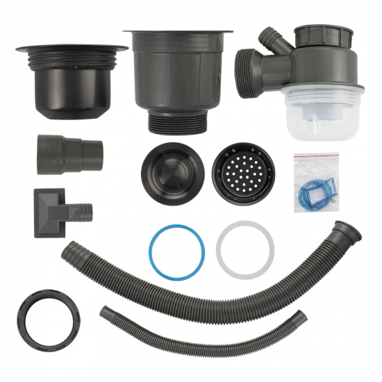 Сифон для раковины FABIA PROFI 8734 3*1/2 шланг и со съёмной корзинкой для мусора ГРАФИТ