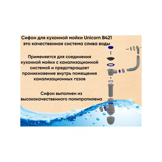 Сифон для раковины UNICORN B421  1 1/2"*40 с круглым переливом 