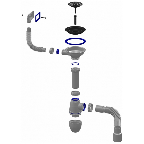 Сифон для раковины UNICORN B425P  3 1/2"*40 с прямоугольным переливом с гофрой 40*40*50 