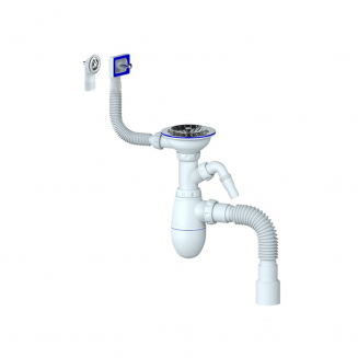 Сифон для раковины UNICORN B427  3 1/2"*40 с прямоугольным и круглым переливом с гофрой 40*40*50