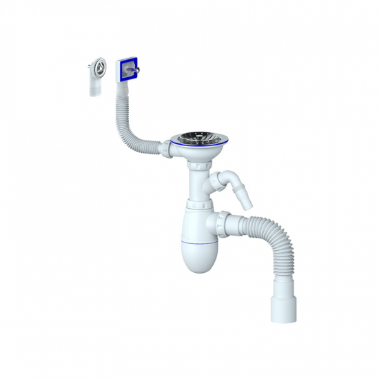 Сифон для раковины UNICORN B427  3 1/2"*40 с прямоугольным и круглым переливом с гофрой 40*40*50