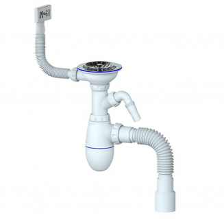 Сифон для раковины UNICORN B435V  3 1/2"*40 с прямоугольным переливом, носиком и гофрой 40*40*50