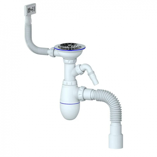 Сифон для раковины UNICORN B435V  3 1/2"*40 с прямоугольным переливом, носиком и гофрой 40*40*50