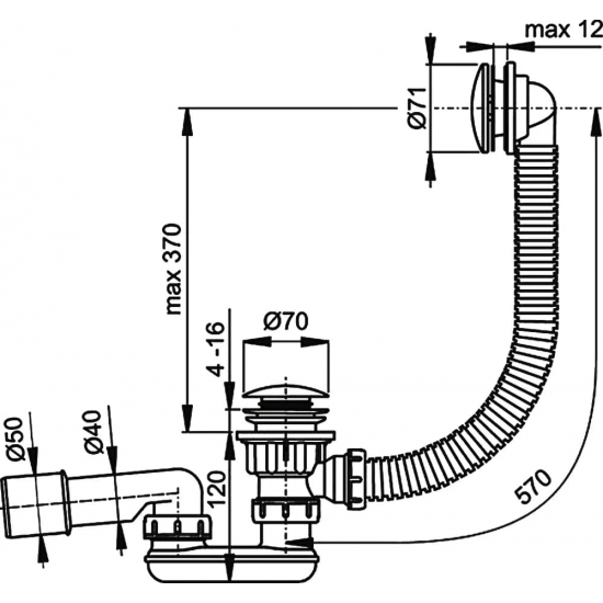 Сифон для ванны ALCA PLAST  A504CK click/clack