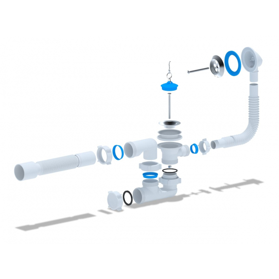 Сифон для ванны АНИ-ПЛАСТ 1 1/2"*40*50 с выпуском переливом и гибкой трубой 40/50 Е255