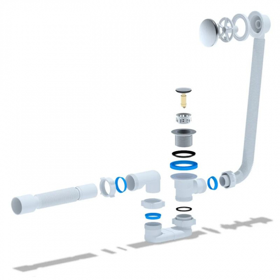 Сифон для ванны АНИ-ПЛАСТ 1 1/2"*40 с переливом,Click-Clack, с гибкой трубой 375*40/50(сетка) EC055S