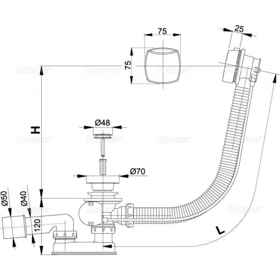 Сифон для ванны автомат ALKA PLAST  A51CR пластик / металл