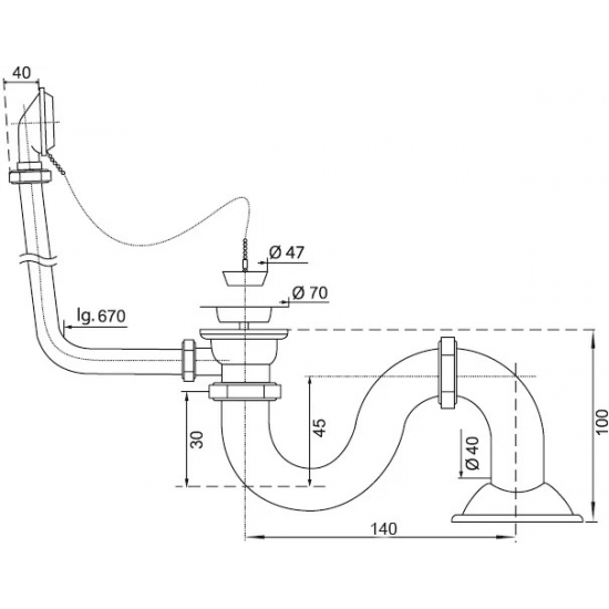 Сифон для ванны WIRQUIN ФР-00000821, хром