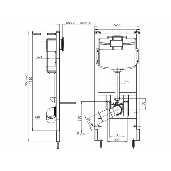 Система инсталляции для унитазов АНИ ПЛАСТ WC1110 без кнопки