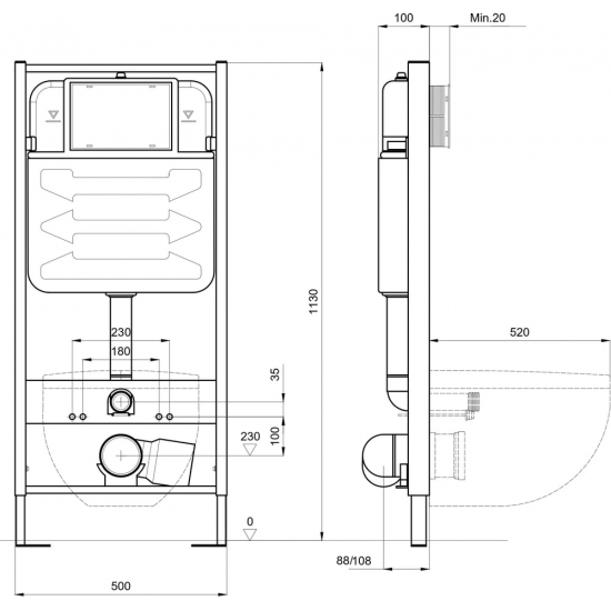 Система инсталляции для унитазов AQUATEK Standart 50 INS-0000012 со звукоизоляционной плитой