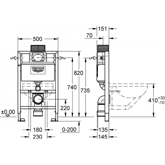 Система инсталляции для унитазов GROHE 38526000 Rapid SL