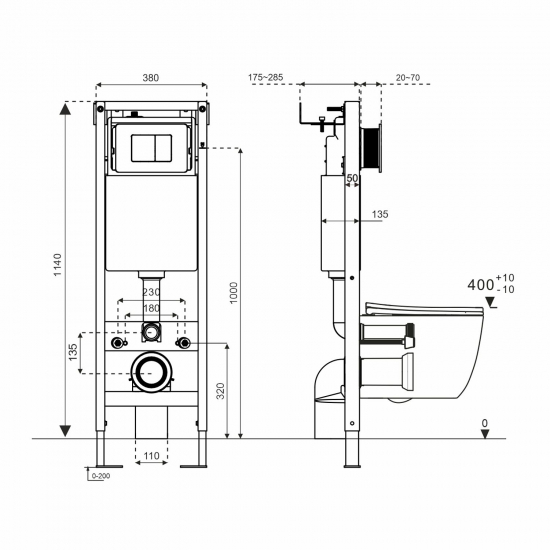 Система инсталляции для унитазов WAVE Механика 380 мм, без кнопки
