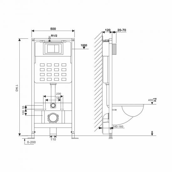 Система инсталляции для унитазов WAVE Механика, без кнопки