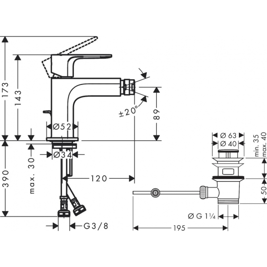Смеситель для биде HANSGROHE Rebris S 72212670 чёрный матовый