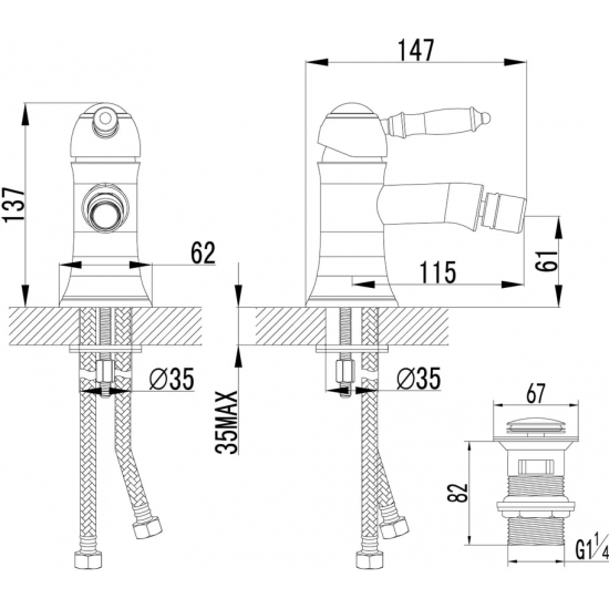 Смеситель для биде LEMARK Villa LM4808B бронза