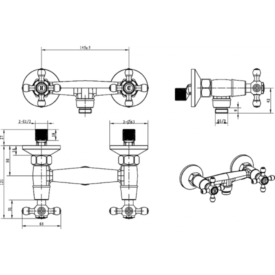 Смеситель для душа BOHEME Royal Cristal 294 золото