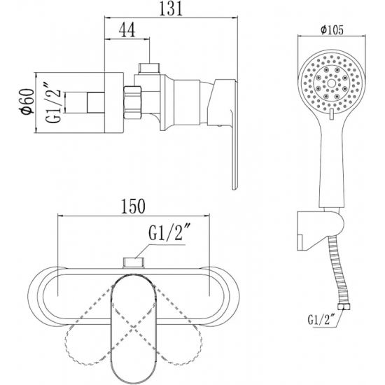 Смеситель для душа SAVOL S-600305S хром