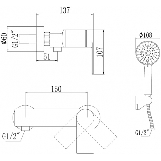 Смеситель для душа SAVOL S-601815H чёрный