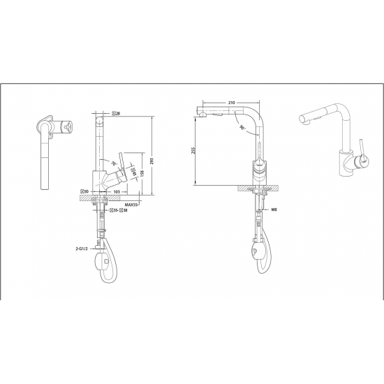 Смеситель для кухни BRAVAT Affability F7172217CP-3 с вытяжным изливом