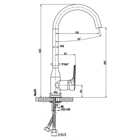 Смеситель для кухни BRAVAT Arden F7351385BC-RUS чёрный