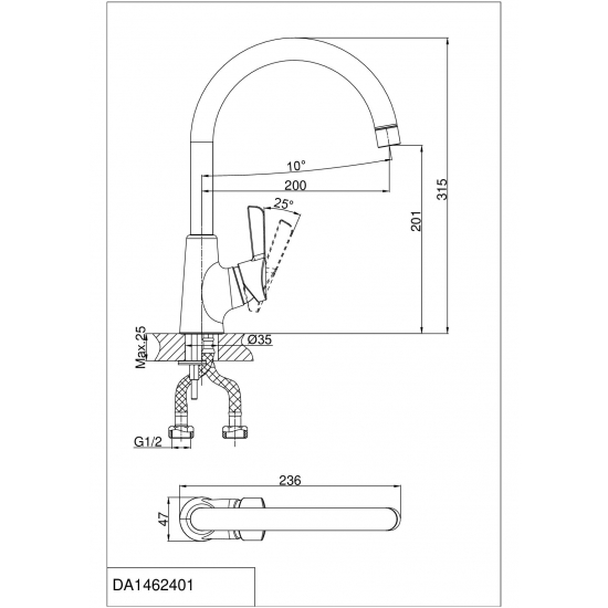 Смеситель для кухни D&K Rhein.Schiller DA1462401, хром