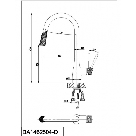 Смеситель для кухни D&K Rhein.Schiller DA1462504D с вытяжным изливом, хром/золото